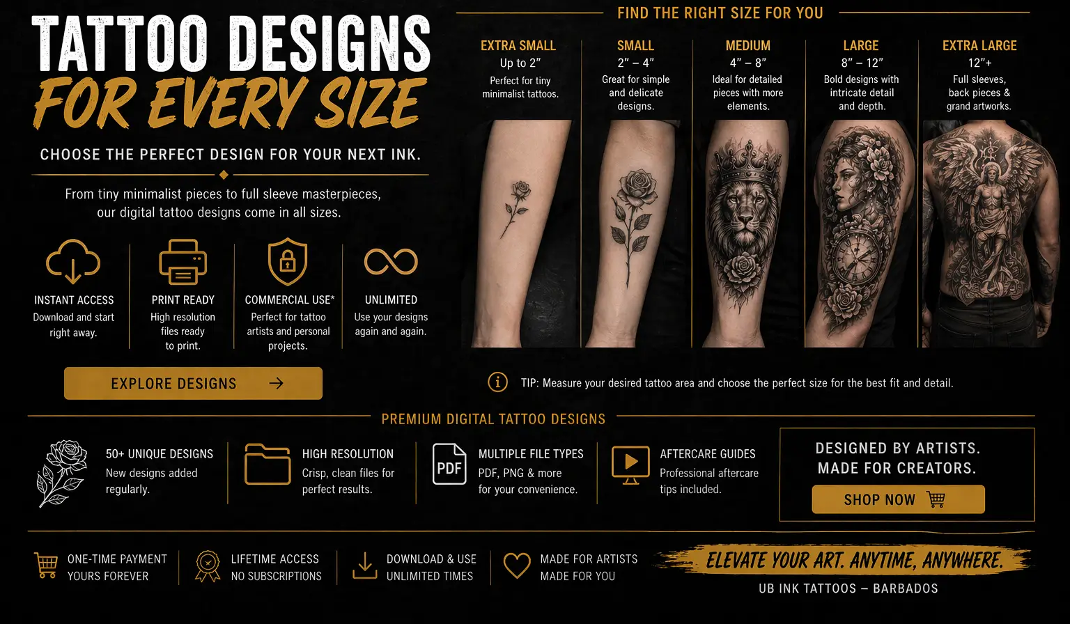 tattoo sizes