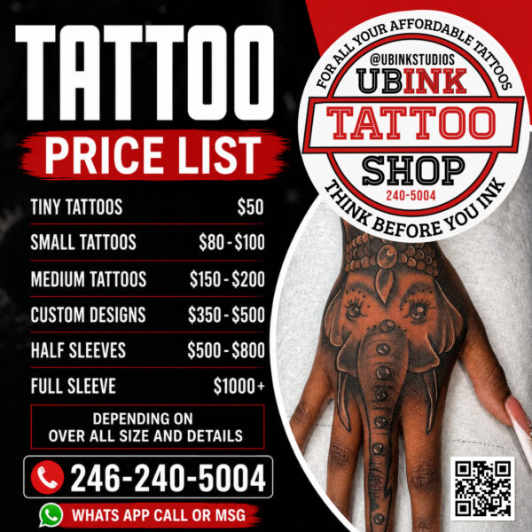 new price list @ubinktattoos @ubinkstudios