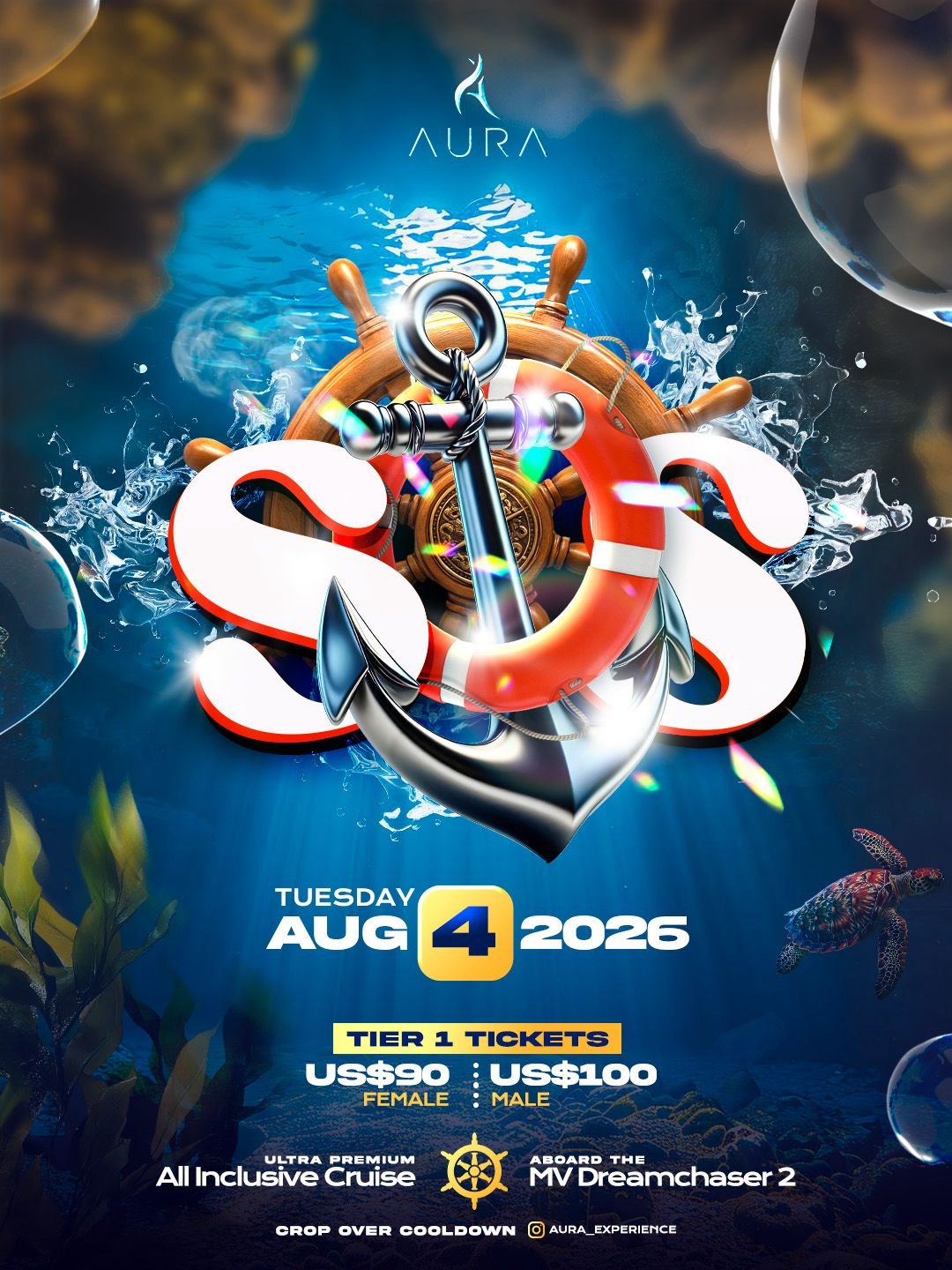 Aura SOS all inclusive cruise flyer, Tuesday 4 August 2026, MV Dreamchaser 2