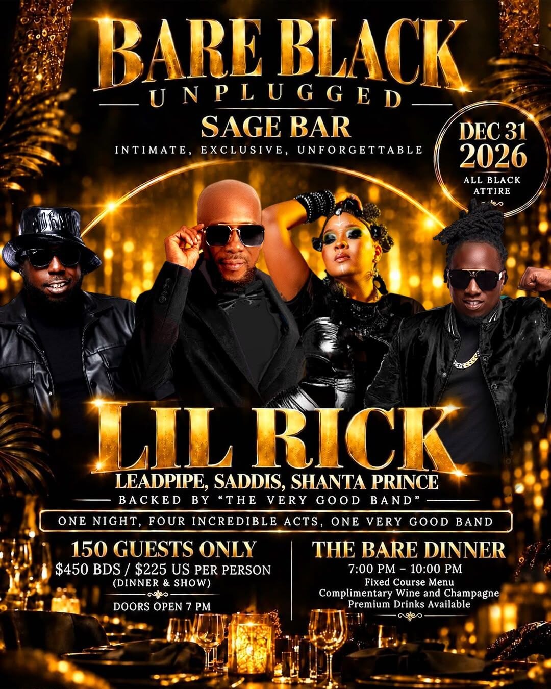 Bare Black Unplugged: New Year's Eve Dinner & Show flyer