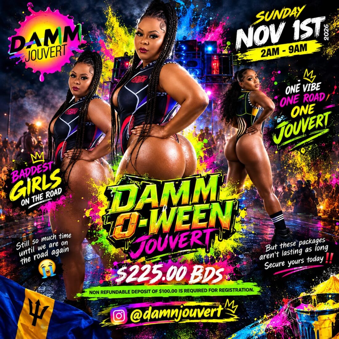 DAMM-O-Ween Jouvert flyer, Sunday 1 November 2026, 2am to 9am, $225 BDS