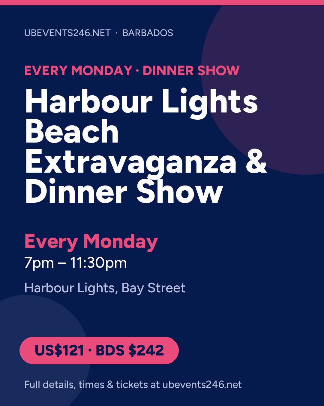 Harbour Lights Beach Extravaganza & Dinner Show (Every Monday) — event card