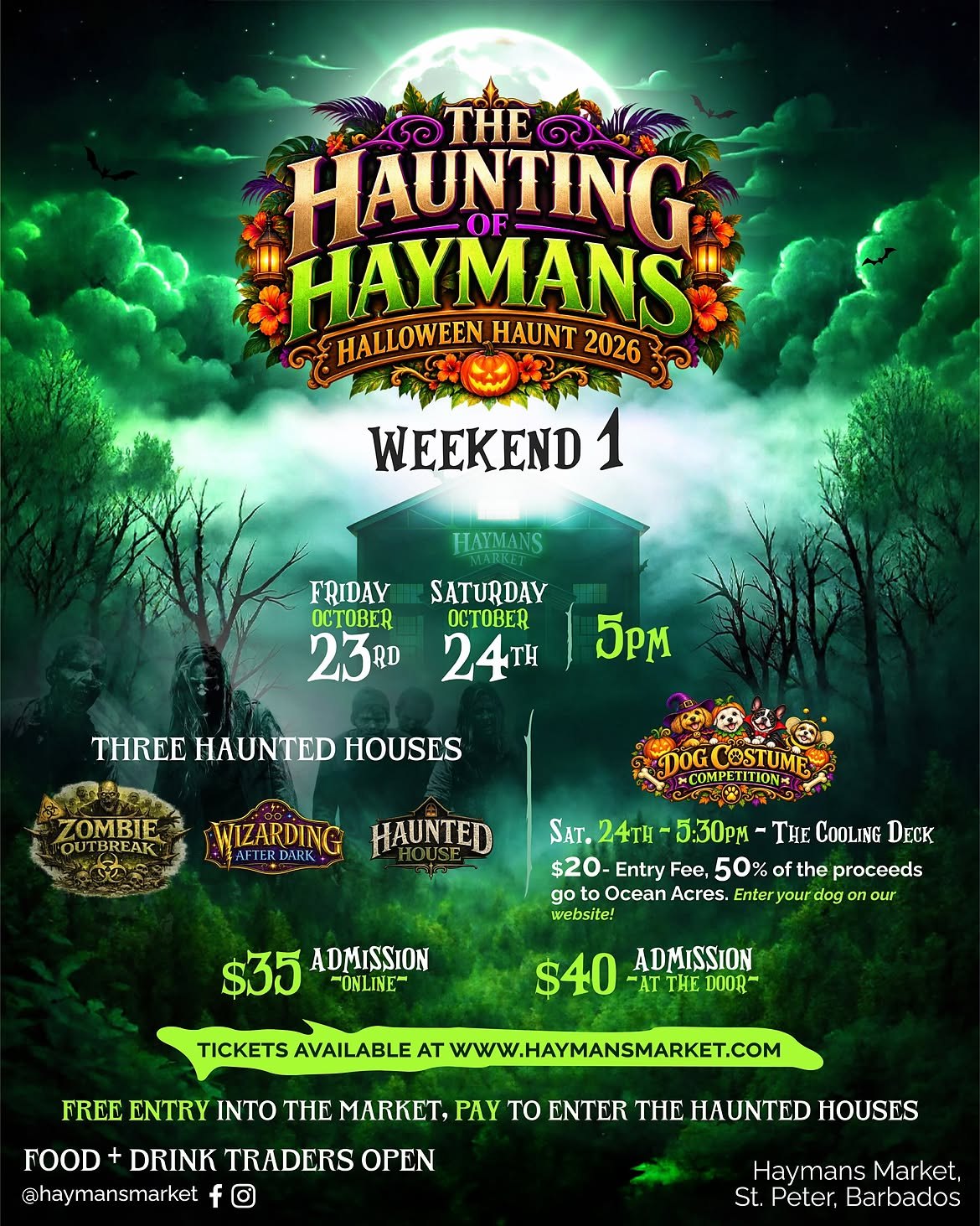The Haunting of Haymans Halloween Haunt 2026 weekend 1 flyer, 23-24 October, Haymans Market St. Peter