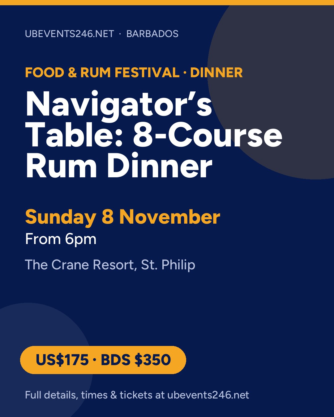 Navigator’s Table: 8-Course Rum Dinner at The Crane — event card