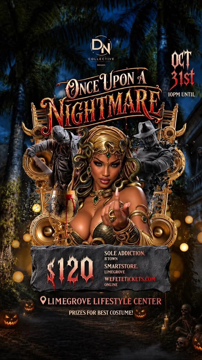 Once Upon a Nightmare Halloween party flyer, 31 October 10pm, Limegrove Lifestyle Centre, $120