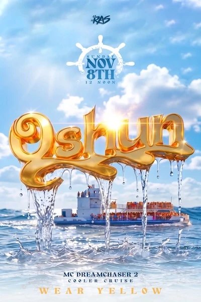 Oshun cooler cruise flyer: Sunday 8 November, 12 noon, MC Dreamchaser 2, wear yellow