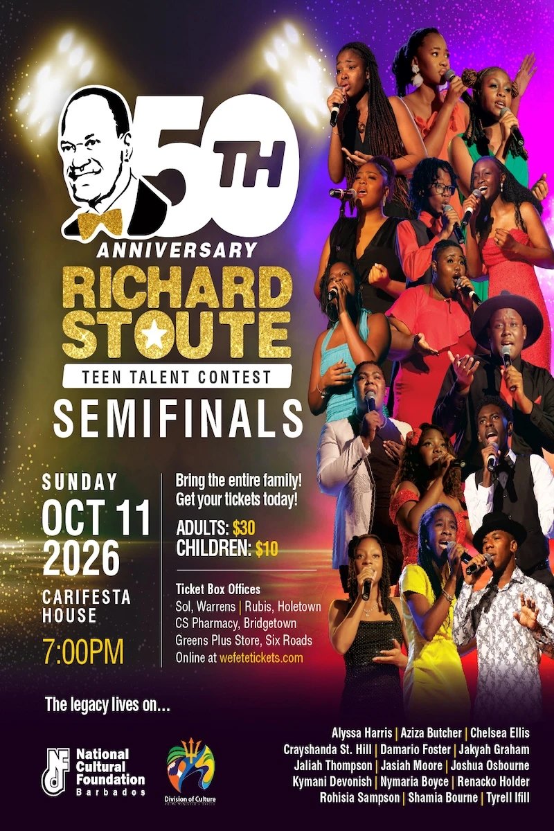 Richard Stoute Teen Talent Contest 50th anniversary semifinals flyer, Sunday 11 October 2026, 7pm, Carifesta House