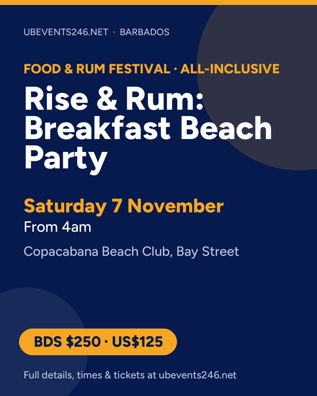 Rise & Rum: The Breakfast Beach Party (Food and Rum Festival) — event card