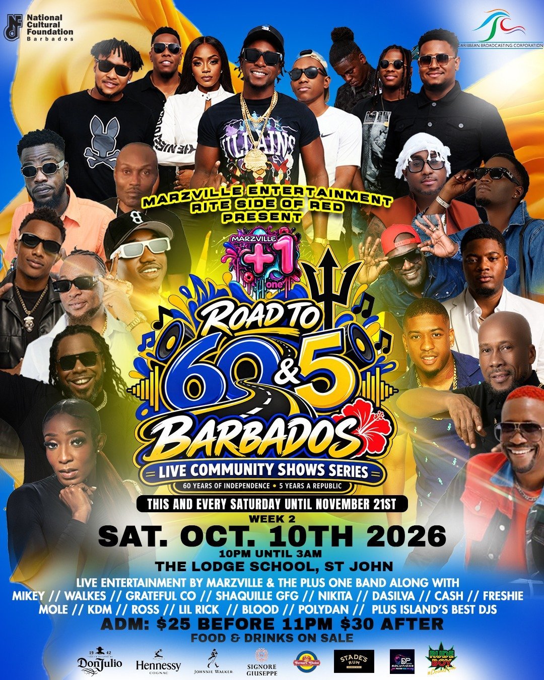 Road to 60 & 5 Barbados Live Community Shows Series Week 2 flyer: Saturday 10 October 2026, The Lodge School, St. John, 10pm to 3am