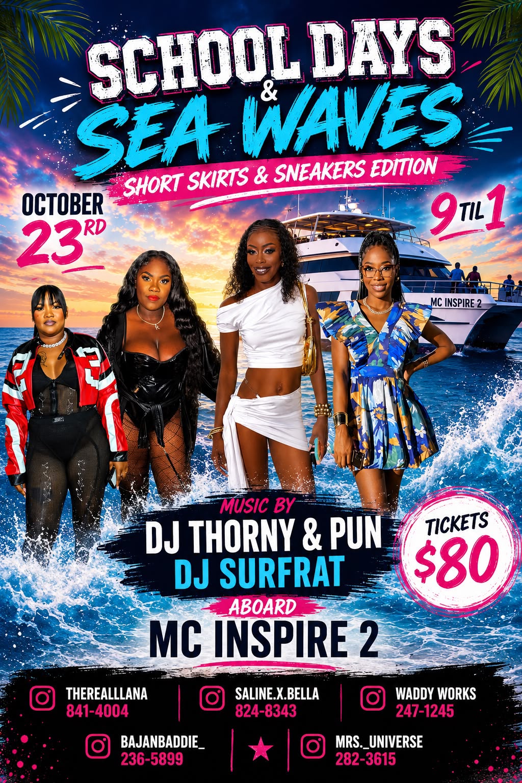 School Days & Sea Waves Short Skirts & Sneakers Edition boat ride flyer, October 23, MC Inspire 2