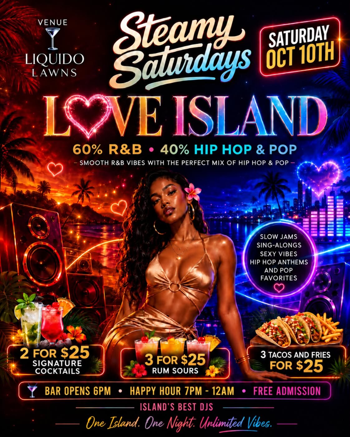 Steamy Saturdays: Love Island at Liquido Lawns flyer