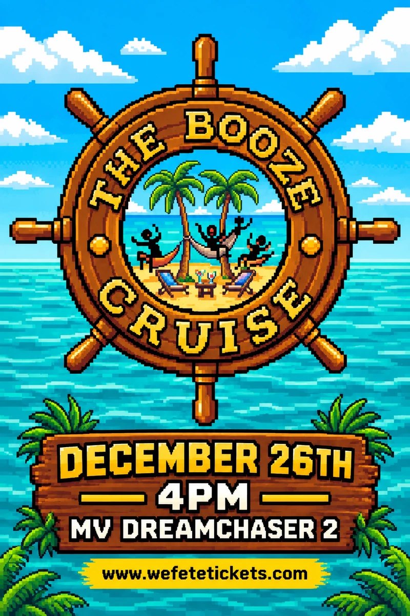 The Booze Cruise flyer, 26 December 4pm, MV Dreamchaser 2